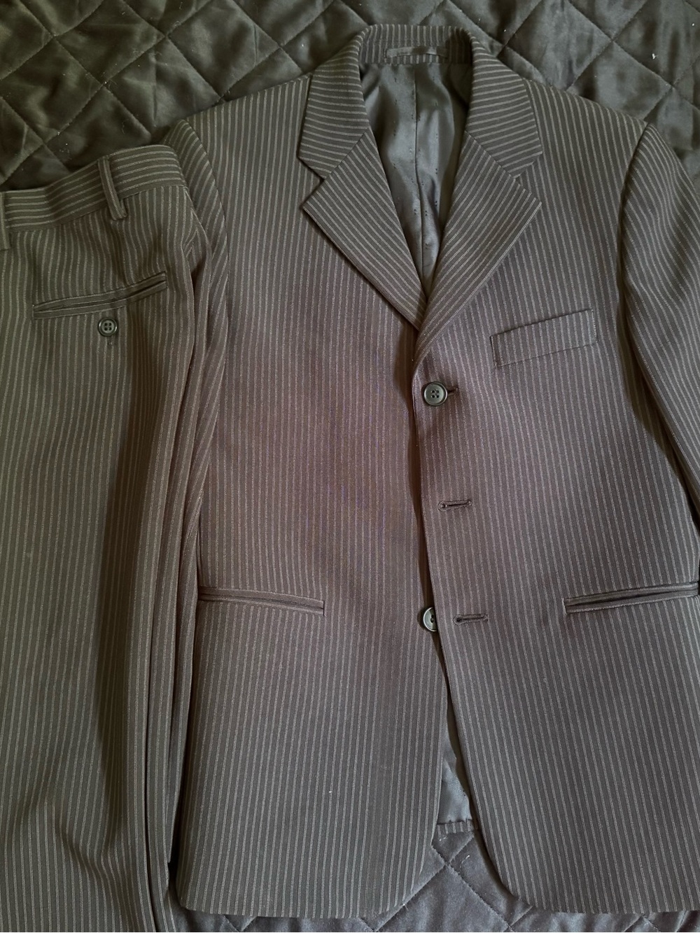 Boys Black Pinstripe Suit Jacket and Trousers